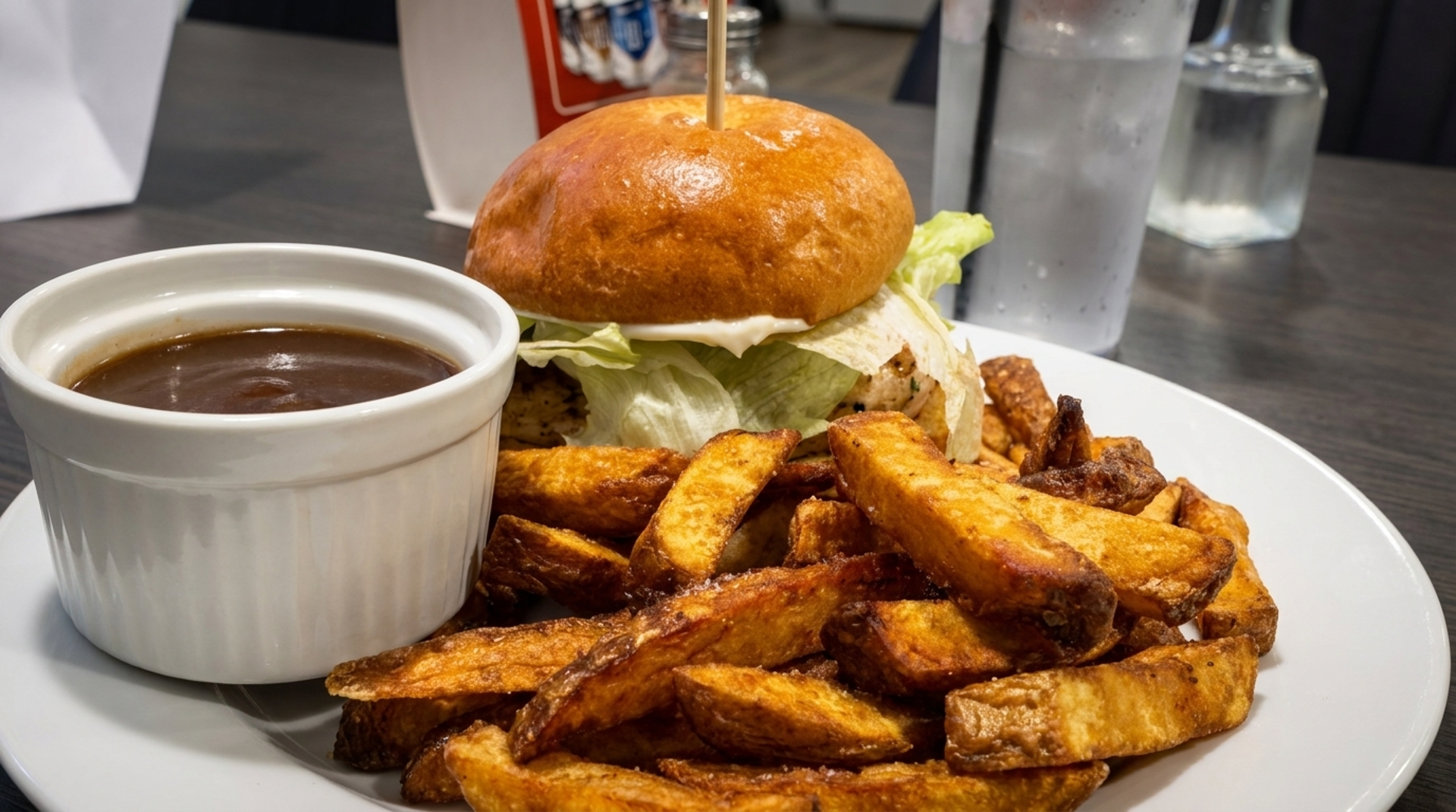 Chicken burger and fries