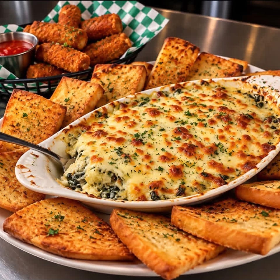 Baked dip with garlic toast