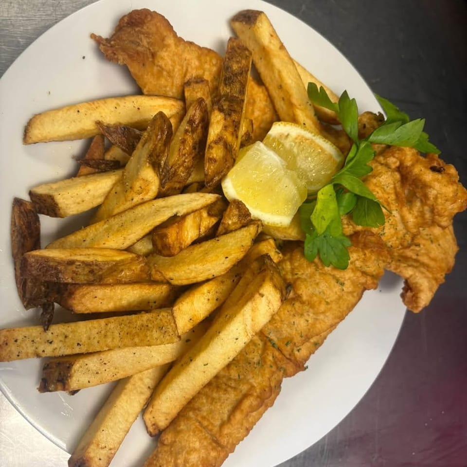 Fish and chips with lemon